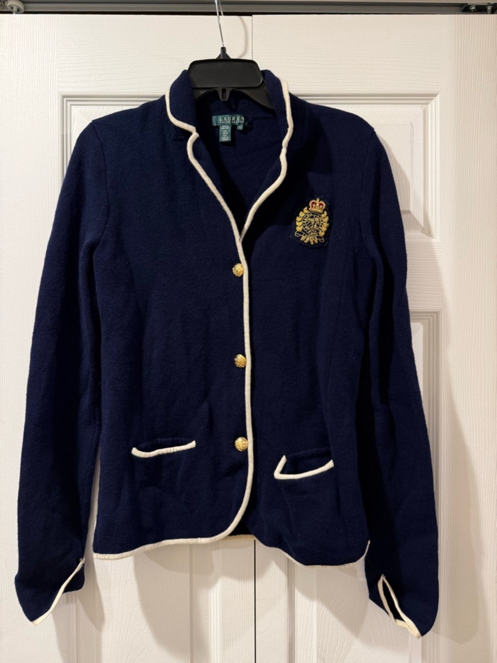 Vintage LAUREN RALPH LAUREN 100% Merino Wool Crest Cardigan